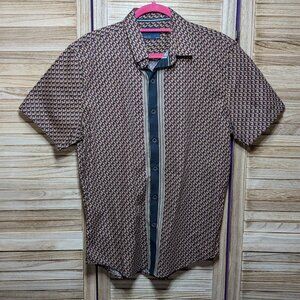Day & Age Button Down Shirt Geometric Patterned Short Sleeve Size Med